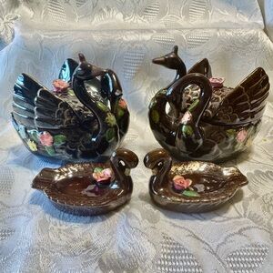 Vintage Dark Brown Glazed Ceramic Swains